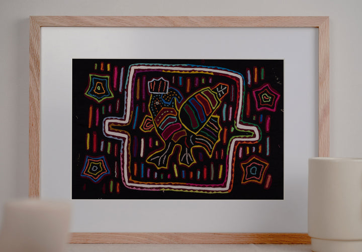 Black Rainbow Rooster Chicken Mola