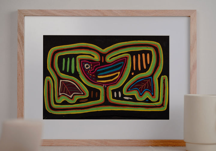 Green Red Bird In Jungle Nest Mola