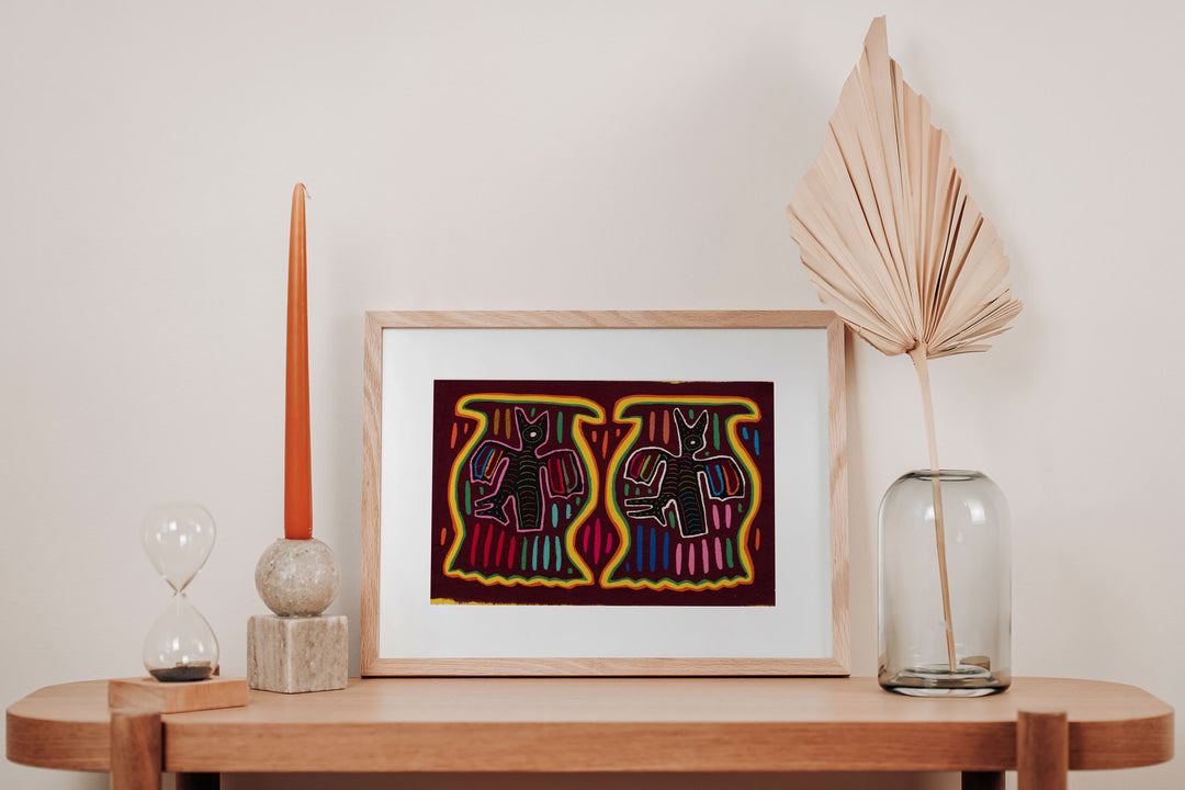 Burgandy Yellow Green Bird in a Bottle Mola