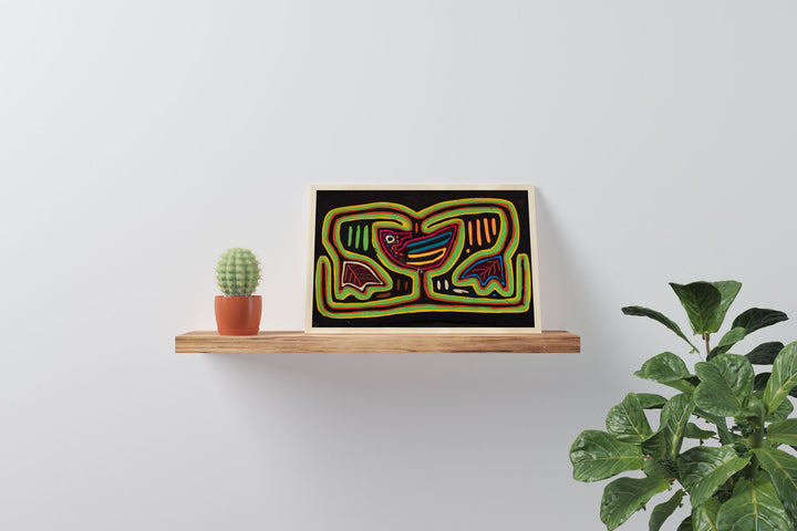 Green Red Bird In Jungle Nest Mola