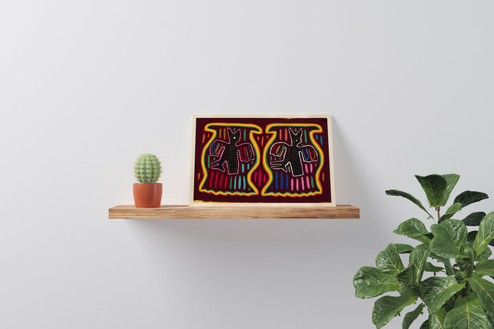 Burgandy Yellow Green Bird in a Bottle Mola