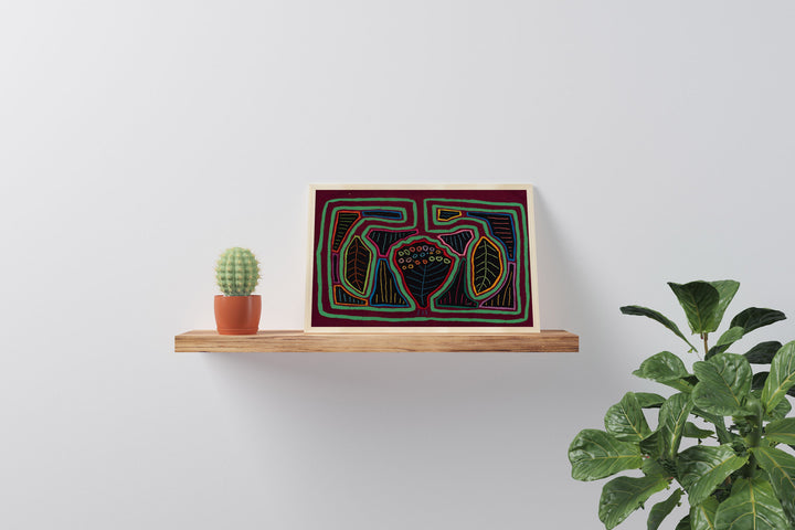Burgundy Green Floral Flower Mola
