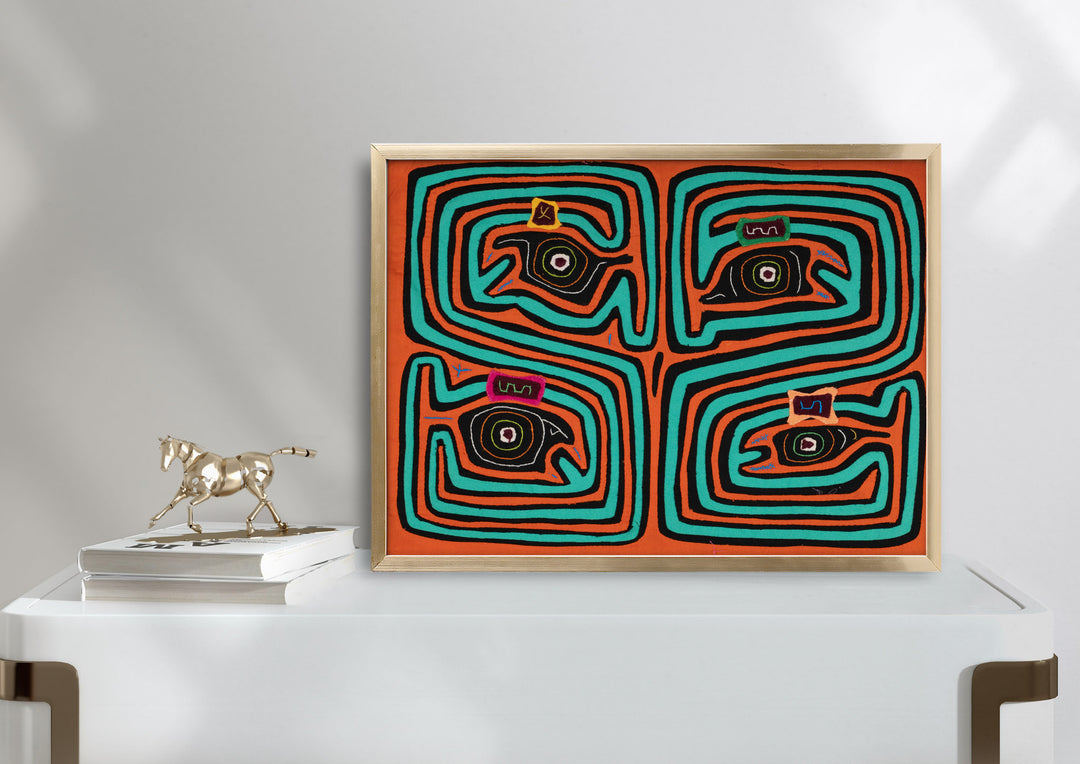 Orange and Aqua Talking Head Maze Mola