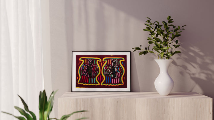 Burgandy Yellow Green Bird in a Bottle Mola