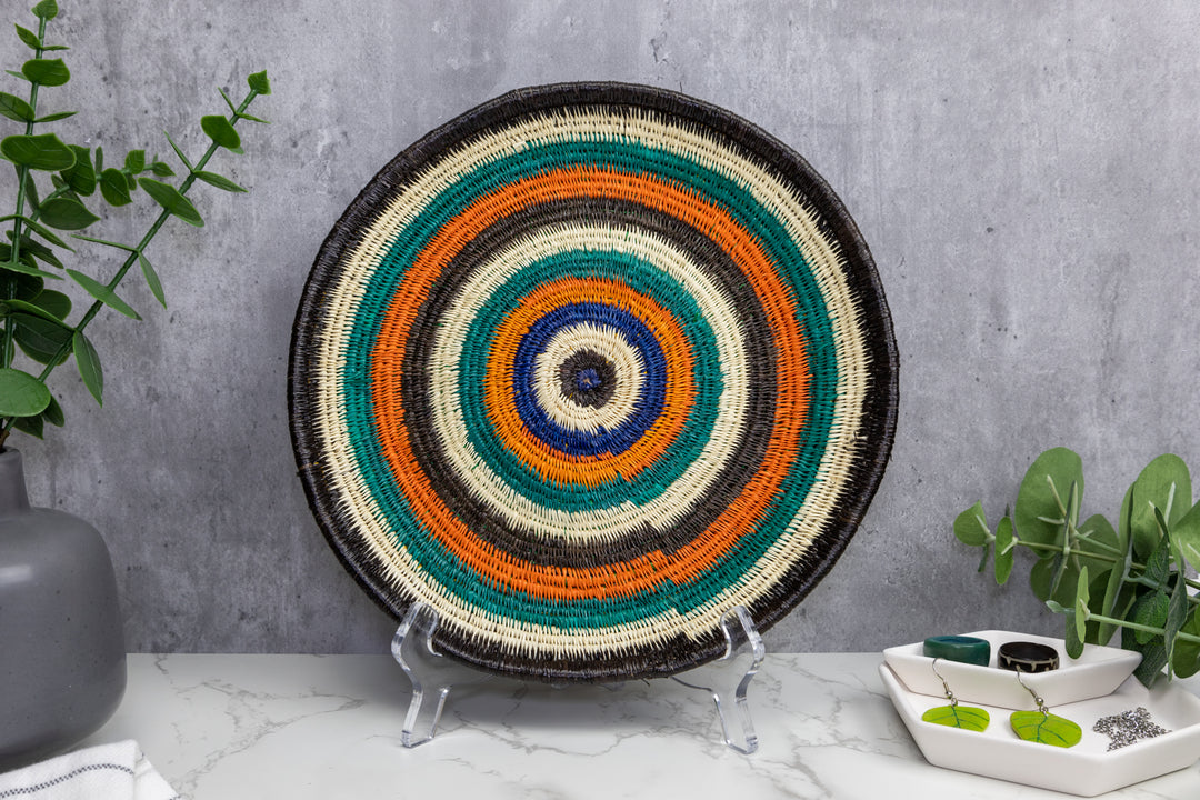Tropical Circle Woven Basket Plate
