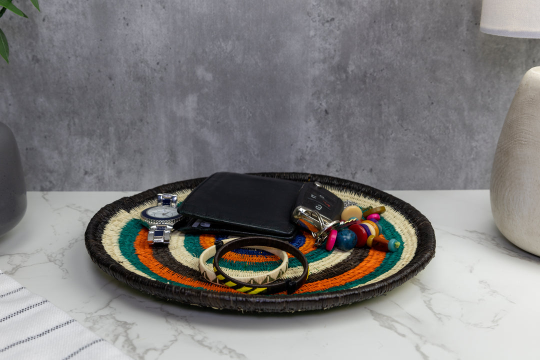 Tropical Circle Woven Basket Plate