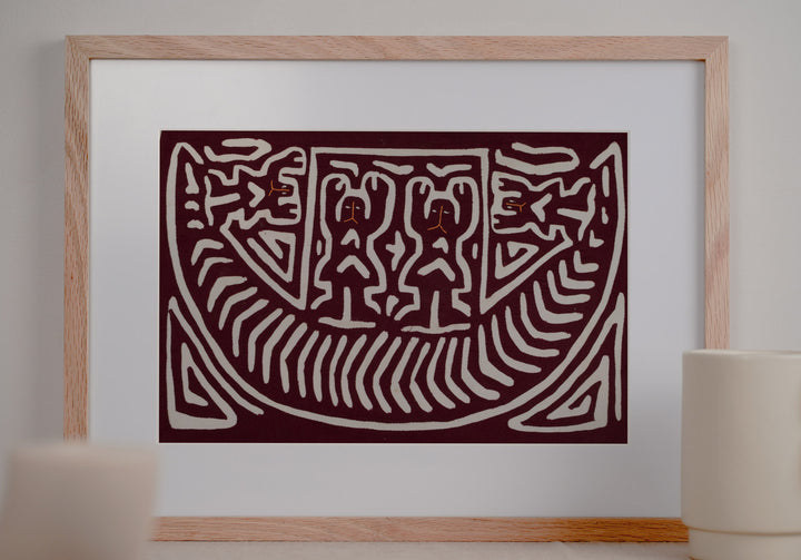 Vintage Burgundy And White Boat People Mola