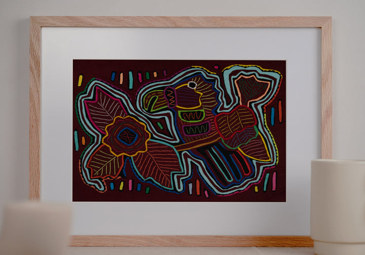 Burgundy and Turqouise Big Parrot on Branch Mola