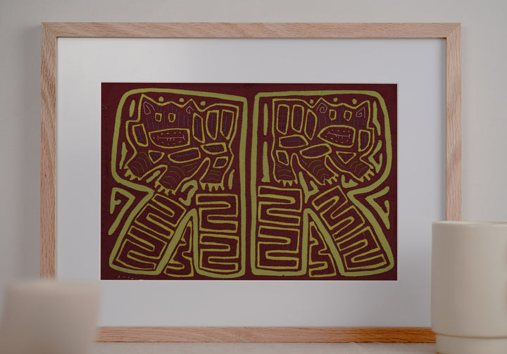 Vintage Burgundy and Green Puppy Dog Mola