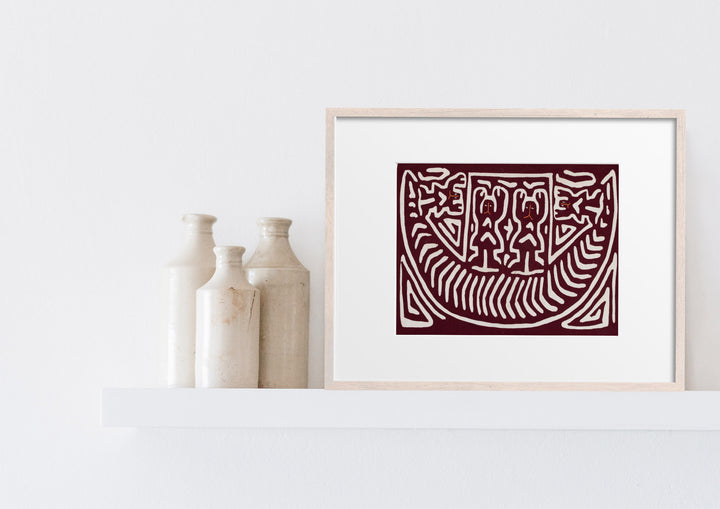 Vintage Burgundy And White Boat People Mola