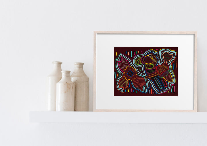 Burgundy and Turqouise Big Parrot on Branch Mola