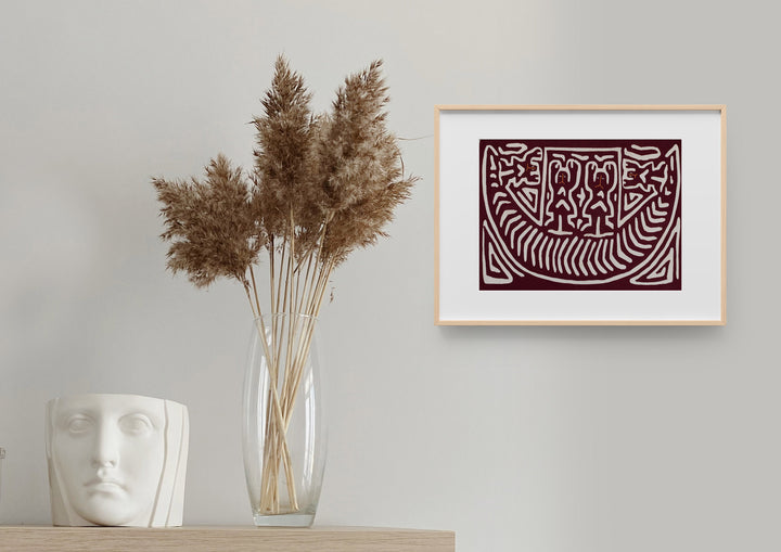 Vintage Burgundy And White Boat People Mola