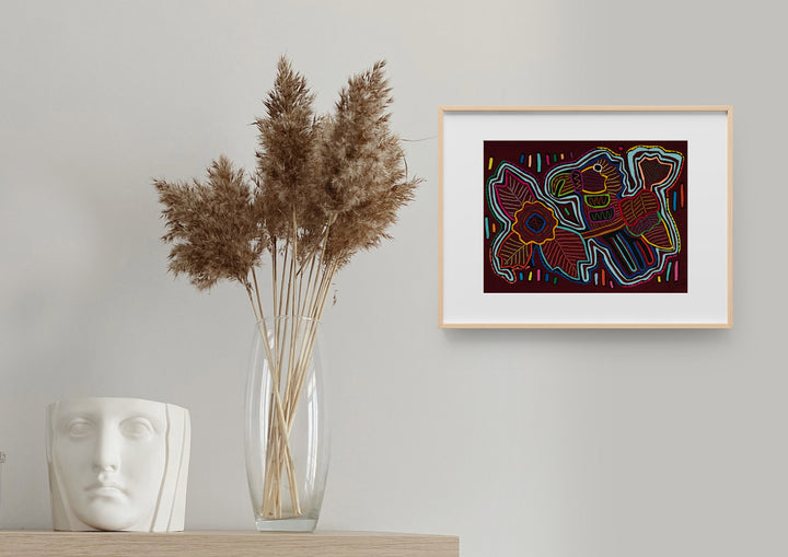 Burgundy and Turqouise Big Parrot on Branch Mola