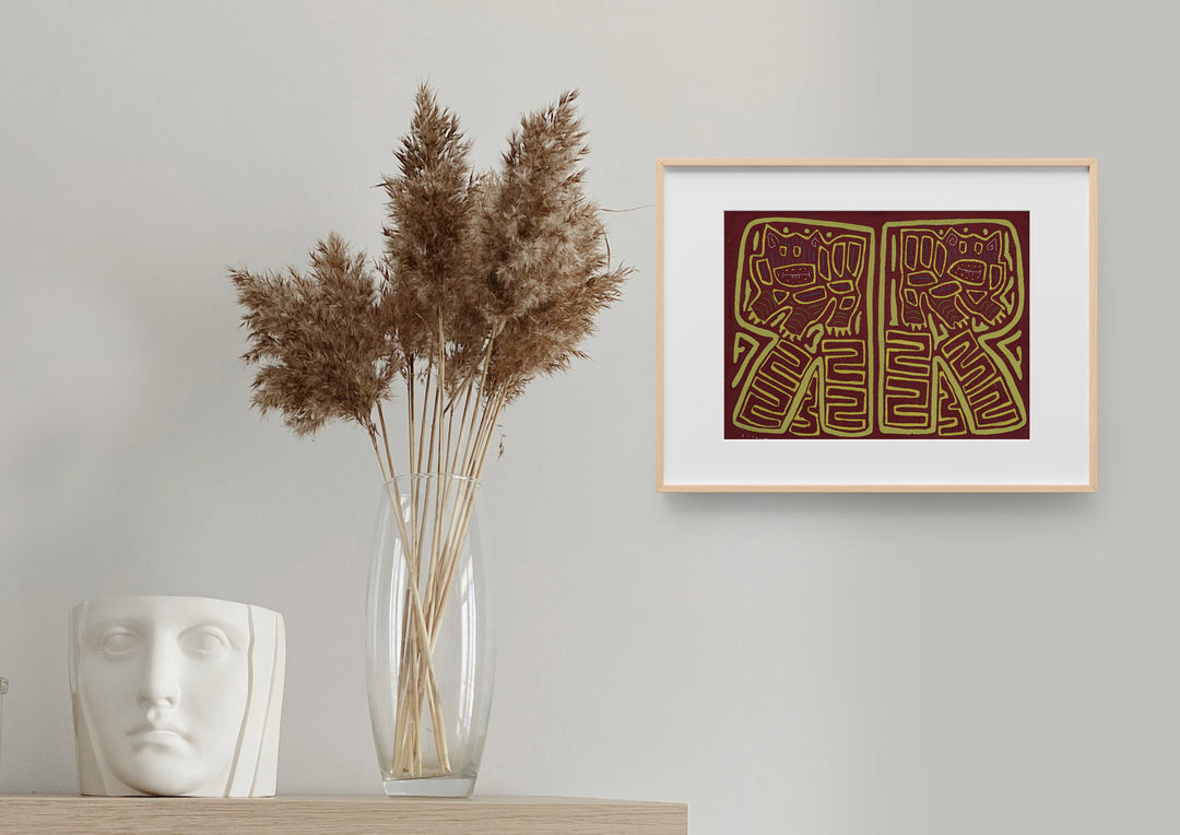Vintage Burgundy and Green Puppy Dog Mola