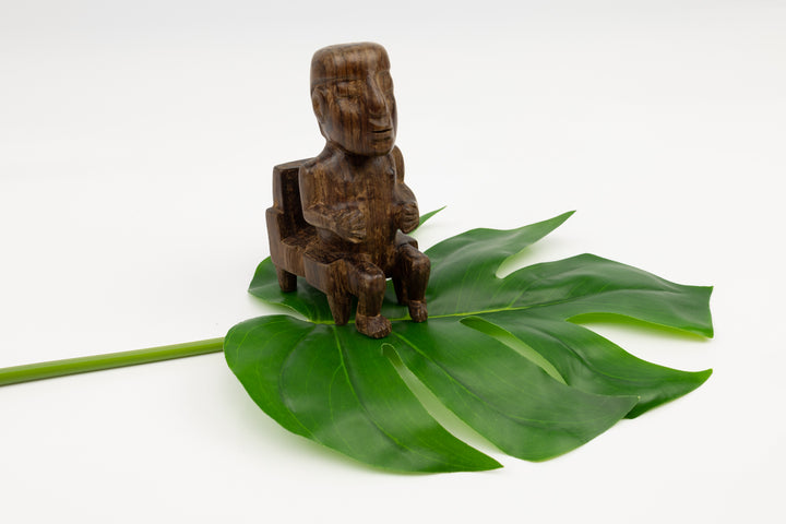 Hand Carved Cocobolo Wood Figure in Chair Sculpture