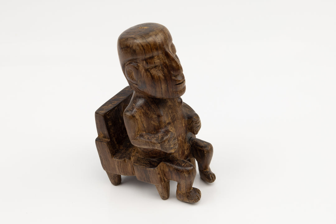 Hand Carved Cocobolo Wood Figure in Chair Sculpture
