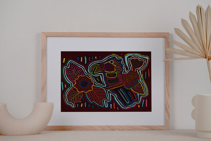 Burgundy and Turqouise Big Parrot on Branch Mola