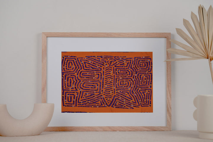 Vintage Orange and Blue Butterfly Mola