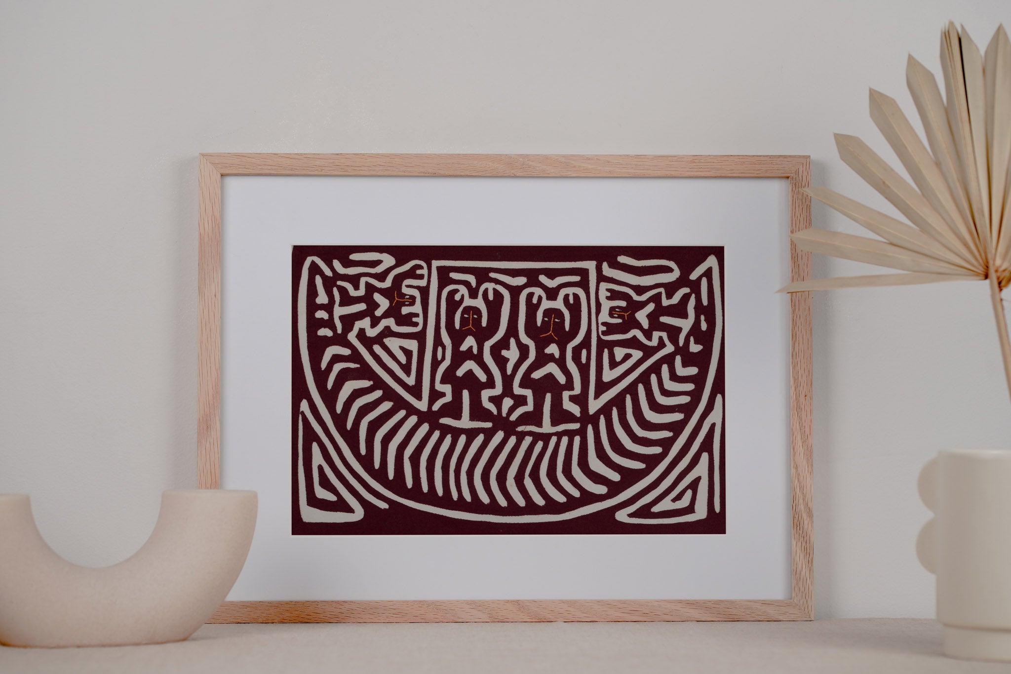 Vintage Burgundy And White Boat People Mola
