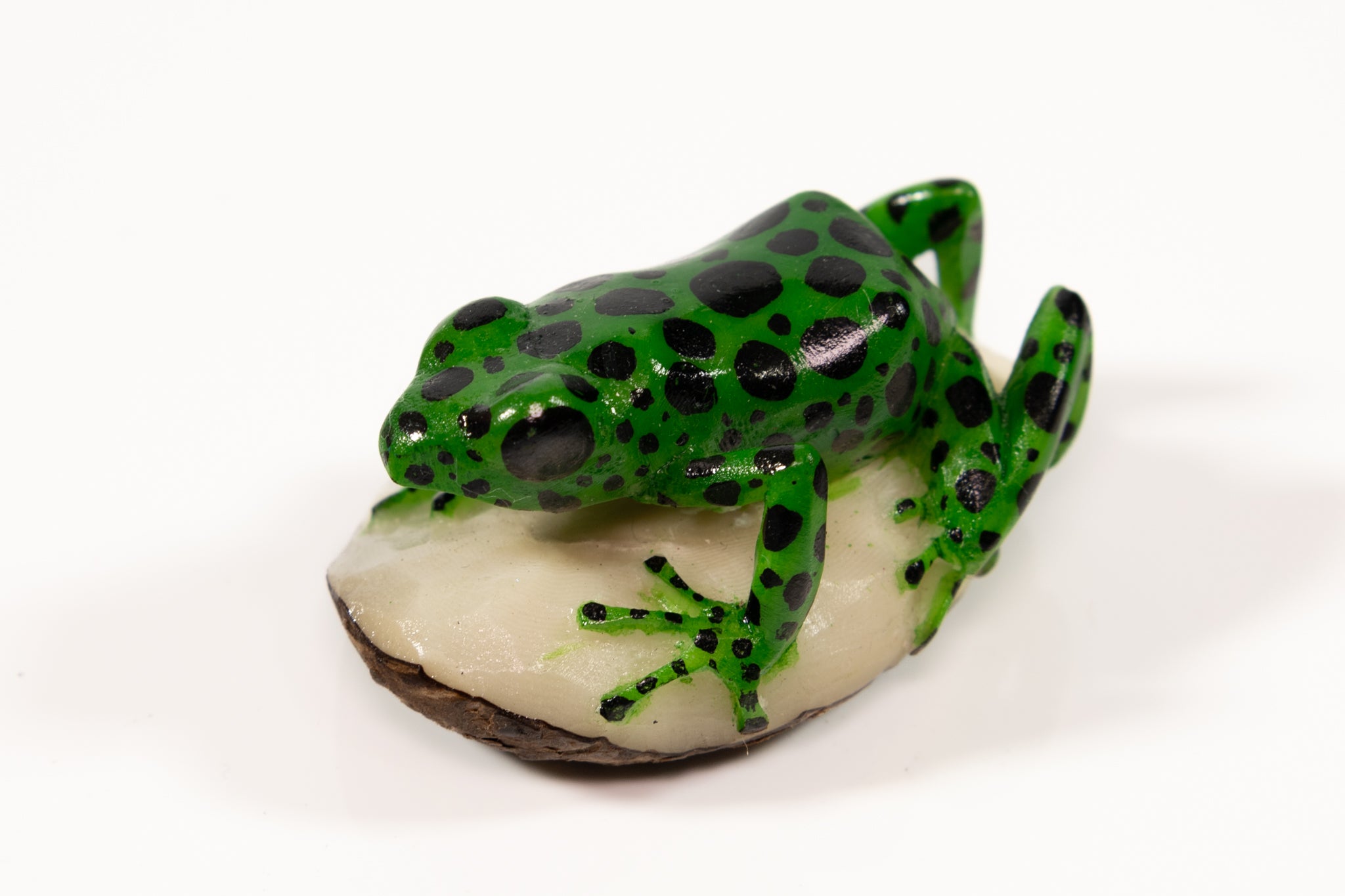 Green and Black Poison Dart Frog Tagua Carving