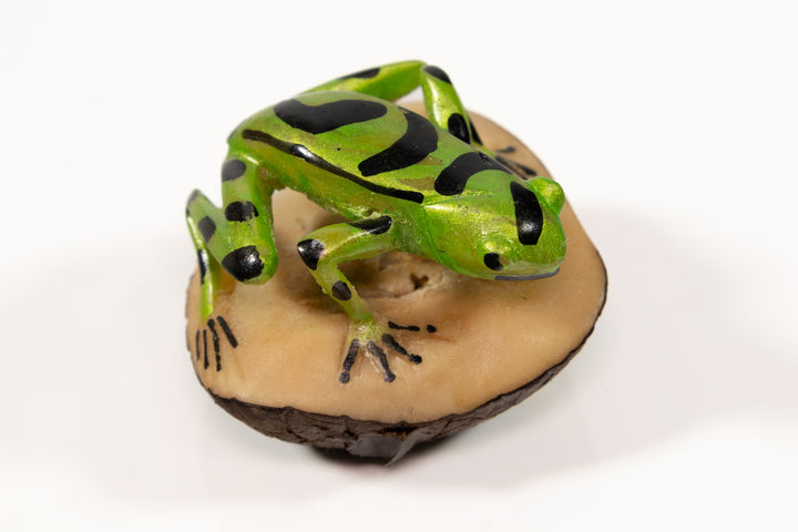 Green and Black Poison Dart Frog Tagua Carving