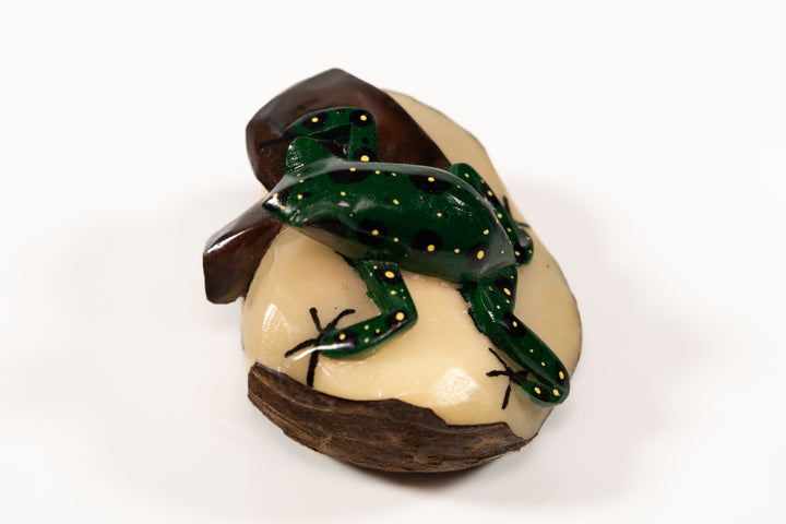Green and Black Poison Dart Frog Tagua Carving