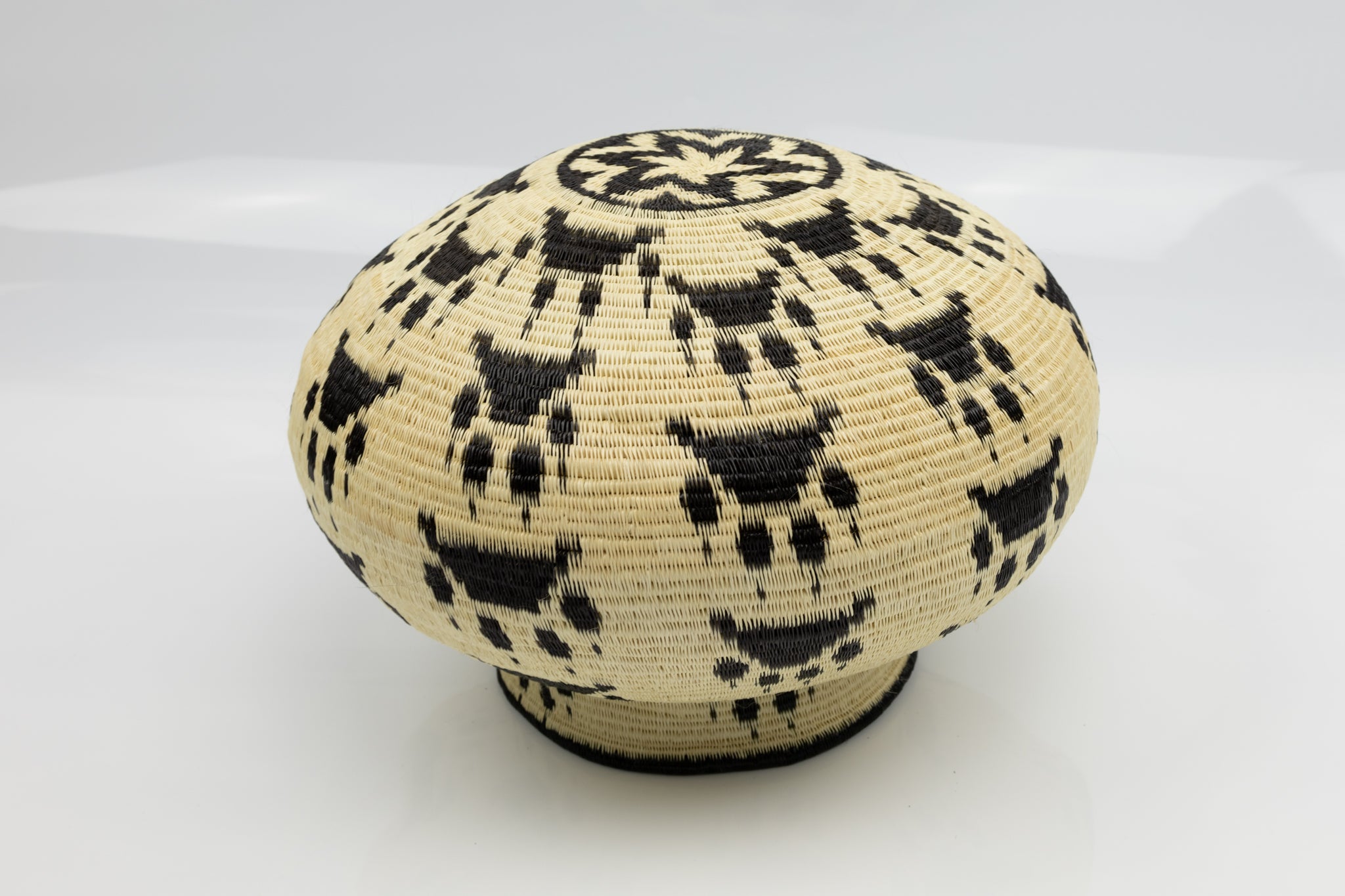 Jaguar Cat Paw Wounaan Basket. Black and White. Rainforest art.