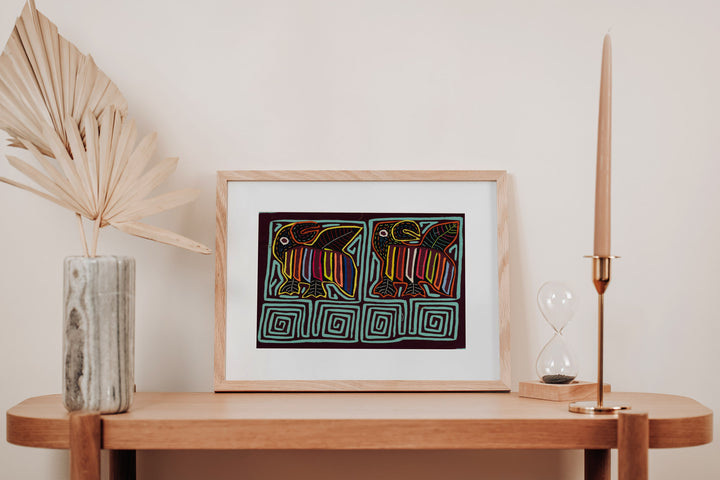 Turquoise Toucan Bird Maron Backgroud Mola