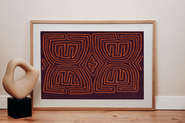 Vintage Orange and Burgundy Hourglass Mola