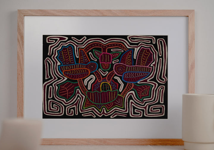 Burgundy Black And White Hummingbird and Flower Mola