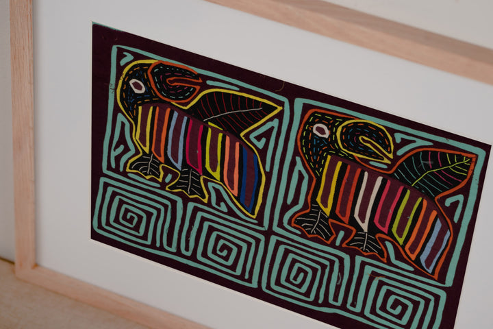 Turquoise Toucan Bird Maron Backgroud Mola
