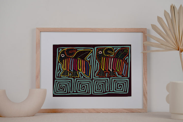 Turquoise Toucan Bird Maron Backgroud Mola