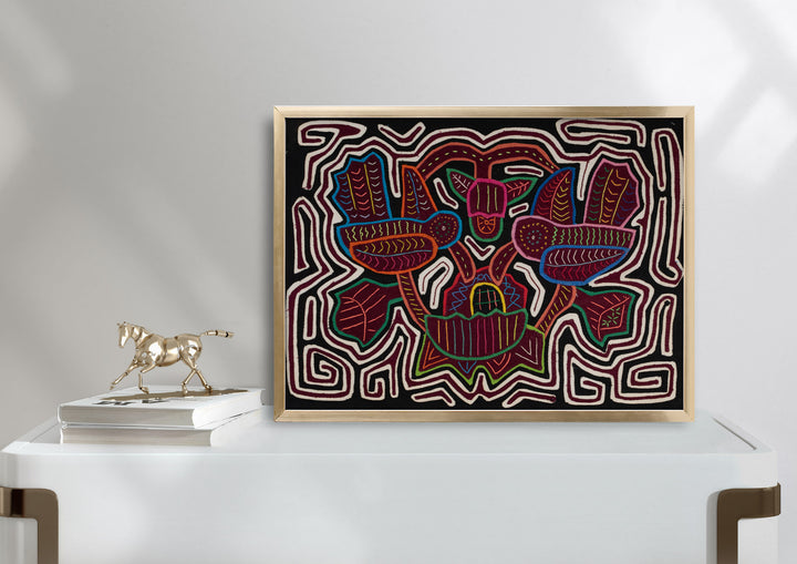 Burgundy Black And White Hummingbird and Flower Mola