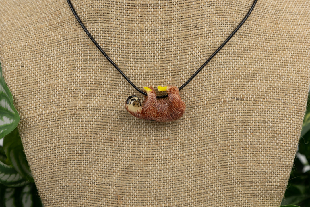 Orange Sloth Tagua Necklace