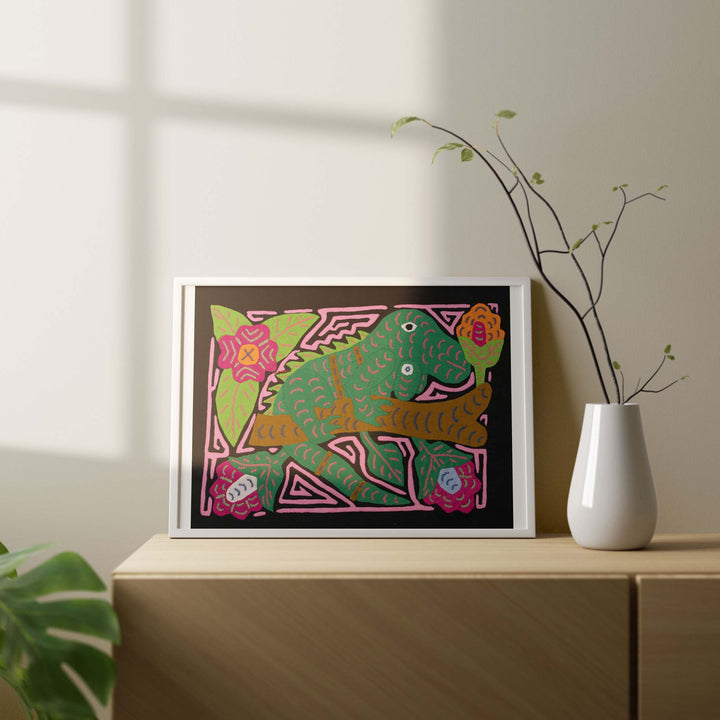 Fantasy Pink Green Iguana Mola