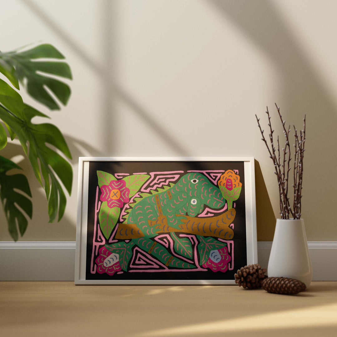 Fantasy Pink Green Iguana Mola