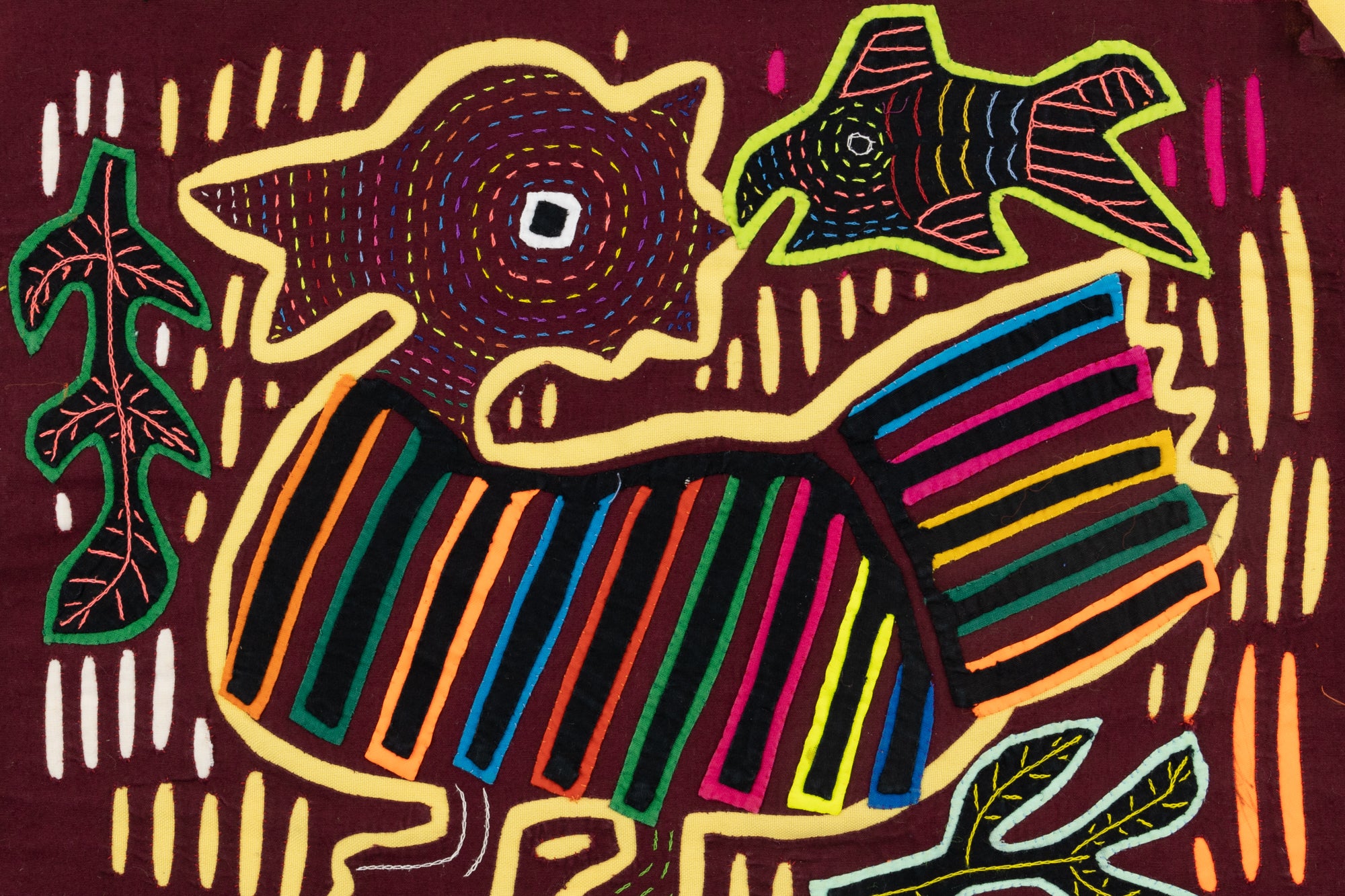 Kuna Indian Hand Stitch Duck and Fins Panama Mola Textile Art
