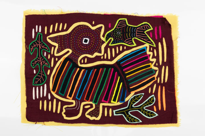 Kuna Indian Hand Stitch Duck and Fins Panama Mola Textile Art