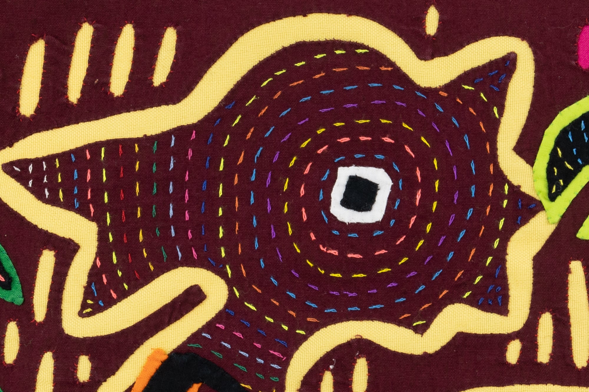 Kuna Indian Hand Stitch Duck and Fins Panama Mola Textile Art