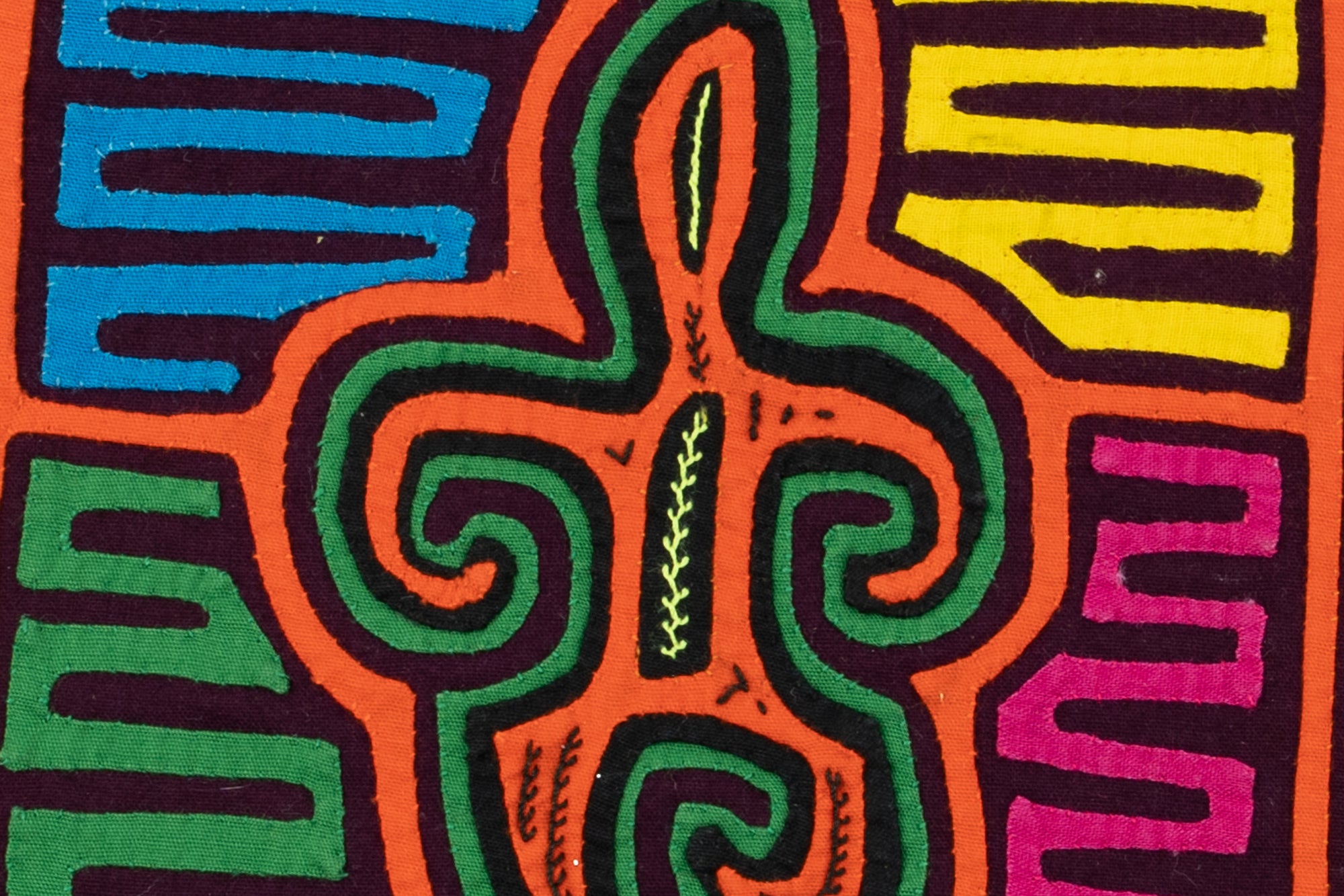 Kuna Indian Hand Stitch Dancing Cactus Panama Mola Textile Art