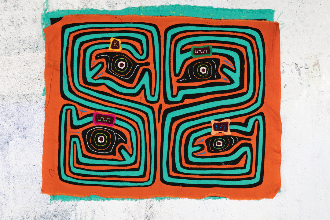 Orange and Aqua Talking Head Maze Mola