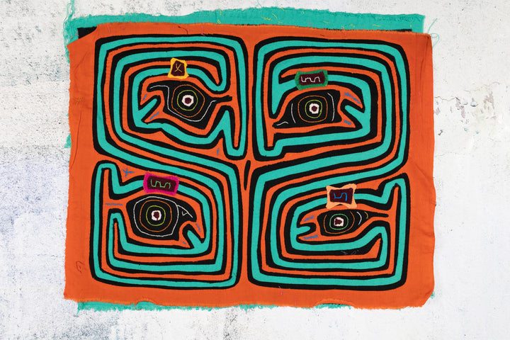 Orange and Aqua Talking Head Maze Mola