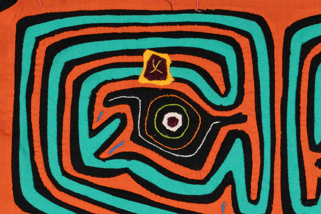 Orange and Aqua Talking Head Maze Mola
