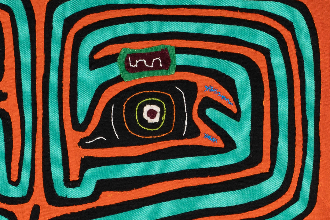 Orange and Aqua Talking Head Maze Mola