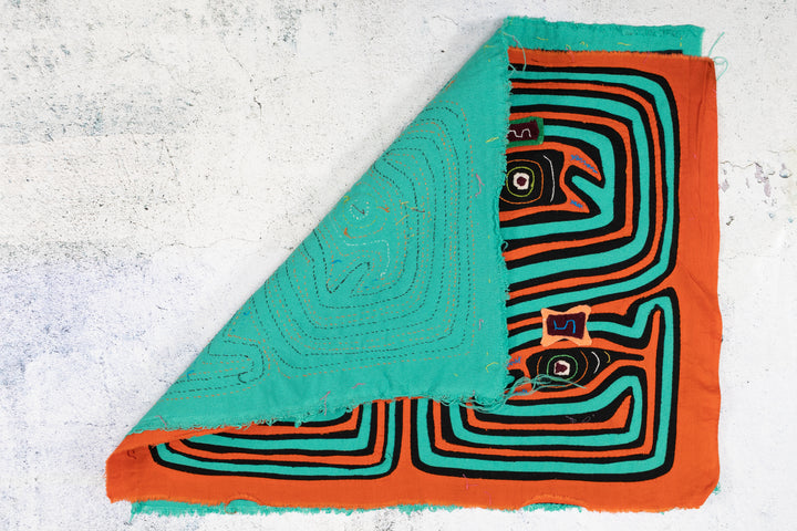 Orange and Aqua Talking Head Maze Mola