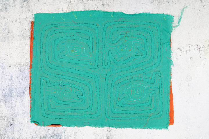 Orange and Aqua Talking Head Maze Mola