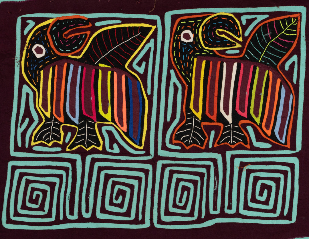 Turquoise Toucan Bird Maron Backgroud Mola