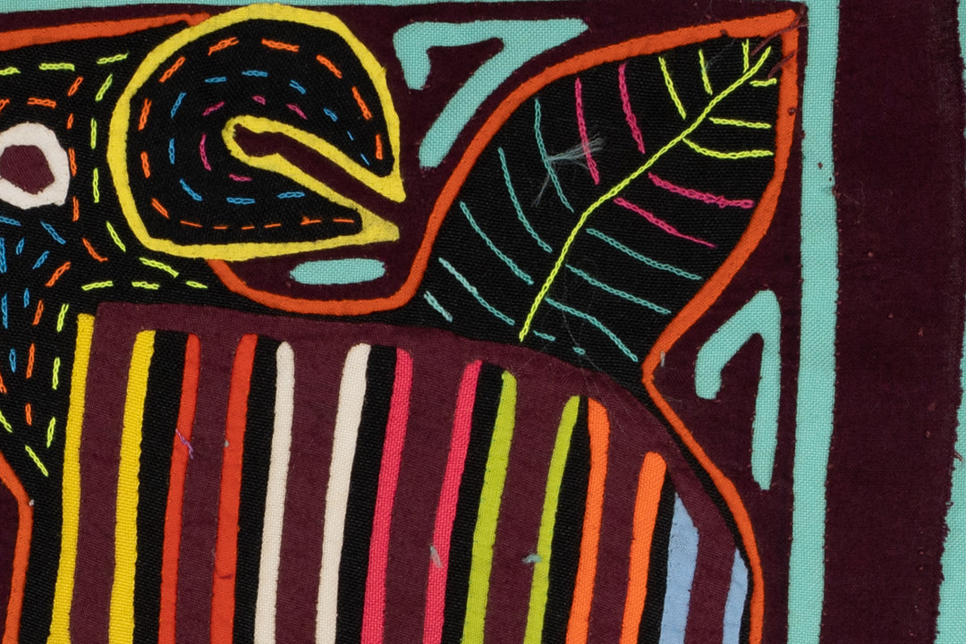 Turquoise Toucan Bird Maron Backgroud Mola