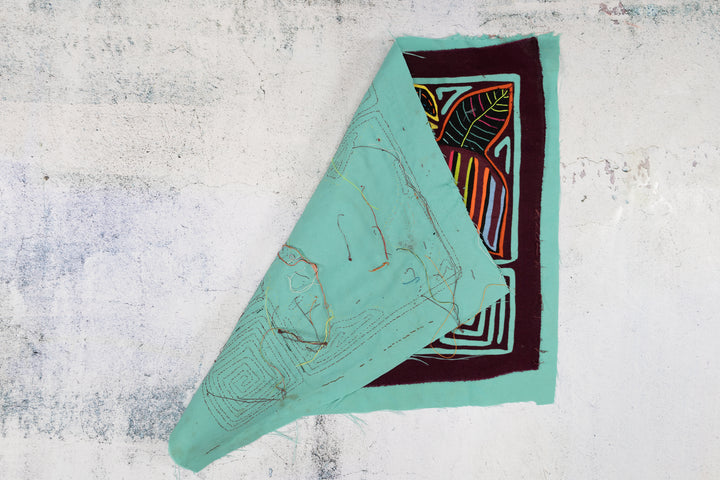 Turquoise Toucan Bird Maron Backgroud Mola