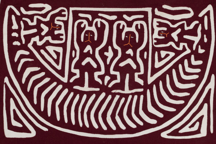 Vintage Burgundy And White Boat People Mola
